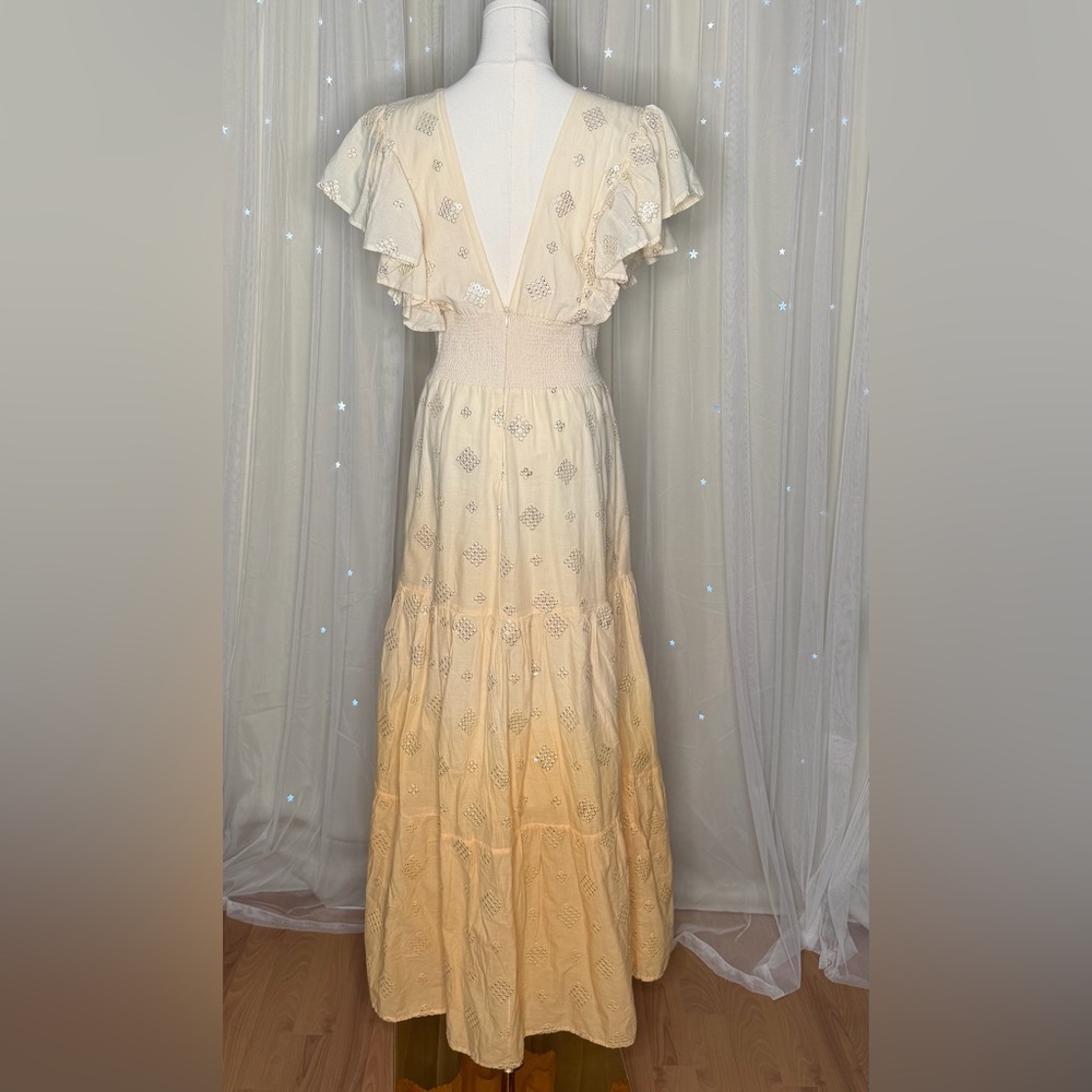 Jen's Pirate Booty Yellow Ombré Maxi Dress Star Sign Embellished Ruffle Sleeve - Picture 3 of 7